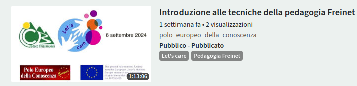 Video registrazione del corso sulla pedagogia Freinet 2024 a Bosco Chiesanuova